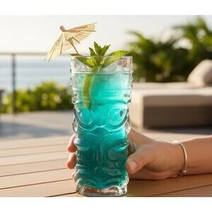 Vintage Forum Tiki Glasses Two (2) Cocktail Hawaiian Double Sided Clear Tumblers